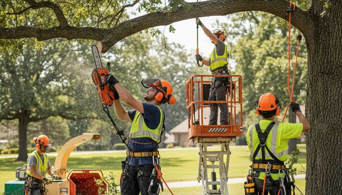 Tree service crew pruning a tree in Philadelphia, PA for safe, healthy growth