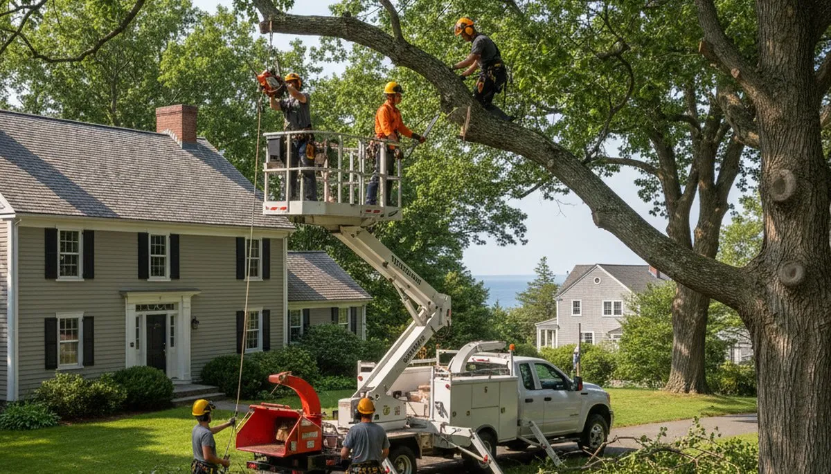 Philadelphia, PA tree service crew removing a tree for safe residential property clearance
