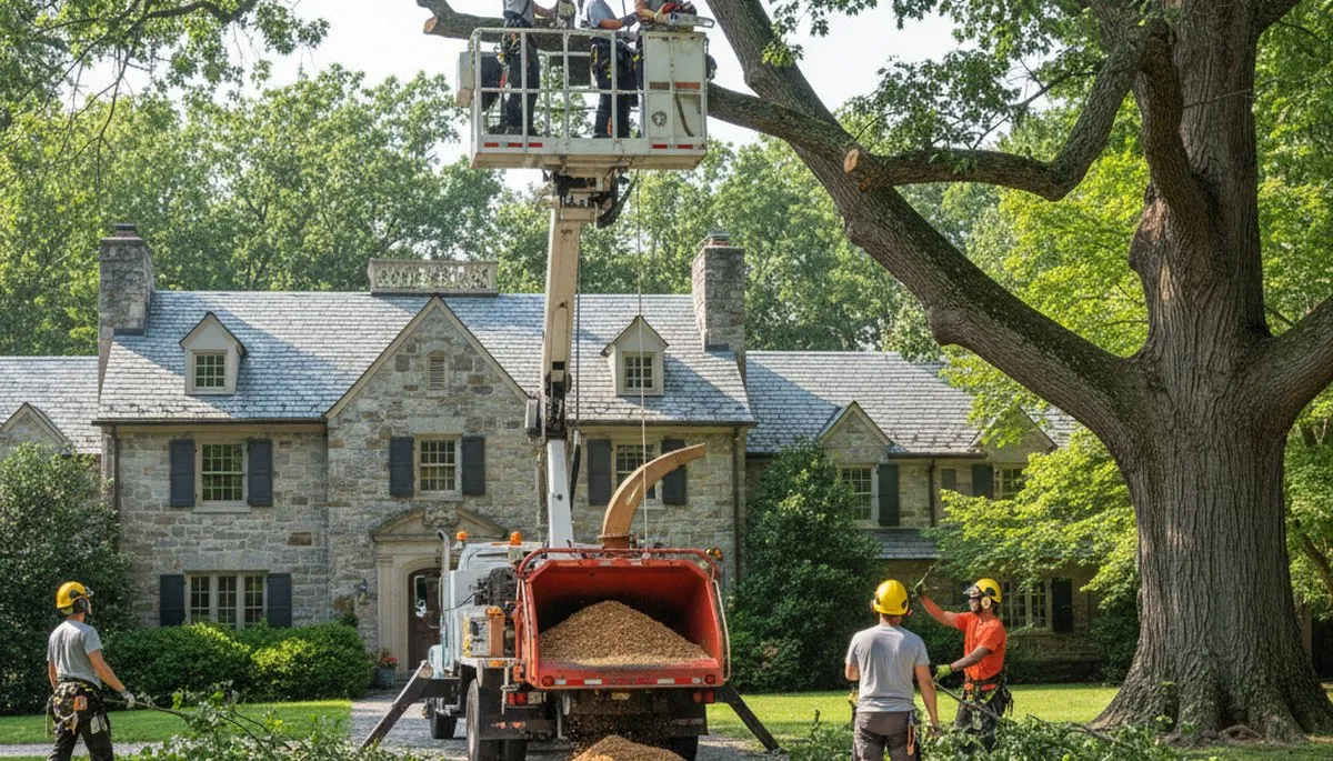 Philadelphia, PA tree service crew removing a tree for safe residential property maintenance
